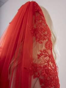 1 Pc Red Wedding Veil Lace Fingertip Length Bridal Veil With Comb For Theme Wedding Halloween Costumes - Multicolor - View 8