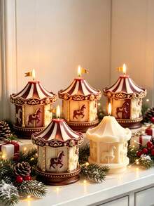 1pc Fantasy Theme Asymmetrical Rotating Carousel Silicone Candle Mold, Reusable And Easy Release, Suitable For Scented Candles, Plaster, Epoxy Resin Crafts, Creative Rocking Candle Shape, Home Desktop Decor, Candle Making Mold, Suitable For DIY Enthusiasts, Christmas, New Year, Thanksgiving, Halloween - A - View 2