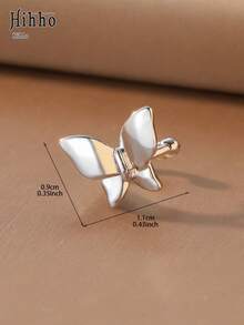 Hihho 1pc Luxury Minimalist Smooth Butterfly Design Women's Stud Earrings, Suitable For Commuting, Dating And Daily Wear - Butterfly - View 6