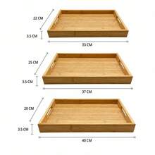 33x22 Cm Bamboo Serving Tray Set (3 Pcs) - 33x22 Cm, 25x37 Cm, 28x40x3.5 Cm, Wood, Rectangular, Breakfast Bed Trays, Random Color - View 5
