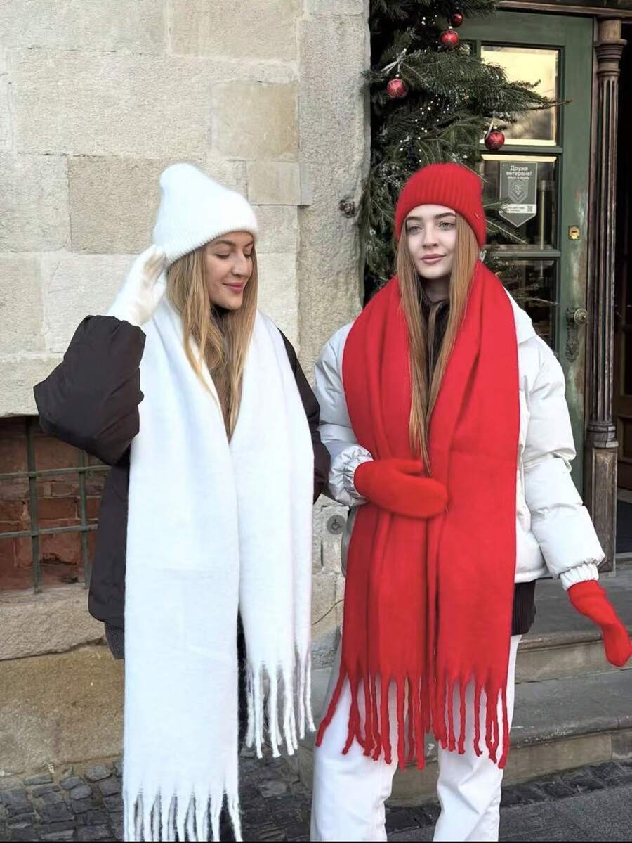 1pc Women Autumn/Winter New Plush Tassel Scarf, Warm And Large Shawl And Warm For Outdoor, Simple And For Daily Wear Scarves - Multicolor - View 1