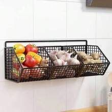 1pc Wall-Mounted Kitchen Storage Basket, Multi-Functional Organizer Rack For Vegetables, Garlic And Onion, Durable Metal Shelf, Suitable For Small Kitchen And Bathroom Storage, No Battery Required, Other Materials - Black - View 4