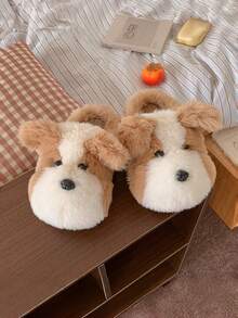 2026 New Winter Thermal Lined Warm Cute Cartoon Dog Fur Home Thermal Slippers - Khaki - View 2