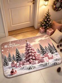 1pc Pink Christmas Tree Plush Door Mat, Small Rug, Welcome Mat, Carpet, Floor Mat, Outdoor Door Mat, Kitchen Rug, Home Decor, Front Door Mat, Area Rug, Outdoor Mat, Home Decor, Area Carpet, Garden Rug - Multicolor - View 5