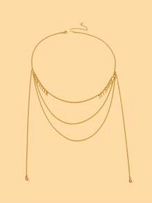 STONEFANS 1pc New Metal Chain Tassel Face Chain, European And American Bohemian Style Stage Performance Accessory, Women's Face Jewelry - Gold - View 7