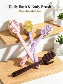 Long Handle Soft Bristle Bath Brush, S-Shaped Hollow Shower Body Scrubber For Back Exfoliating, Hanging Design Bathroom Cleaning Brush - Multicolor - View 6