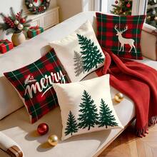 4pcs/1pc Christmas Plaid Christmas Tree Pattern Pillow Case Without Insert, Single-Sided Printed Pillow Case, Suitable For Living Room Bedroom Home Decor, All-Season Pillow Case - Multicolor - View 9