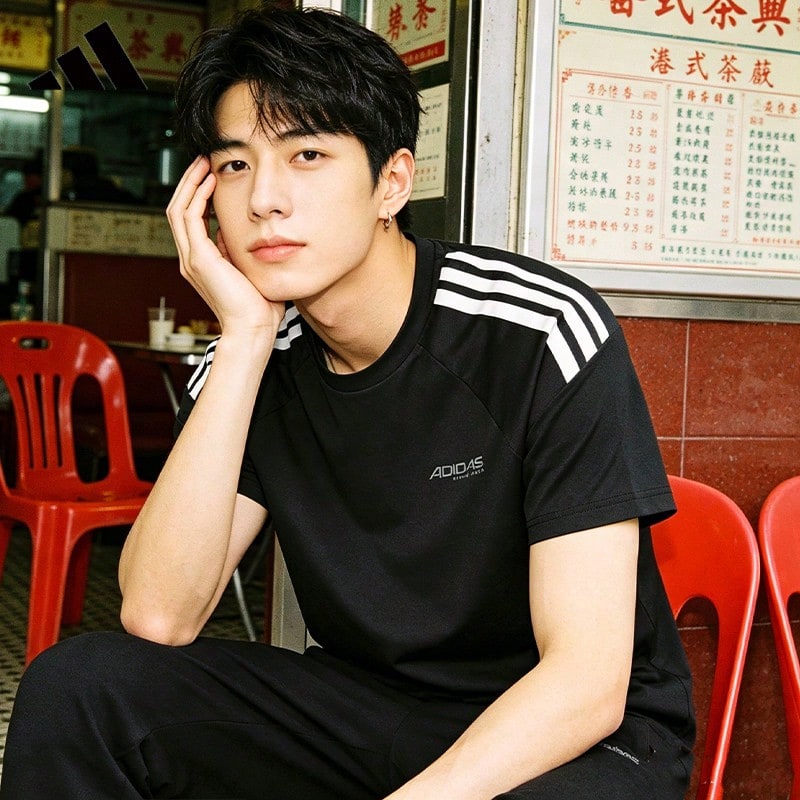 Kaos Lengan Pendek Kasual Katun Murni Adidas Musim Panas Terbaru, Atasan Bernapas - Hitam - View 1