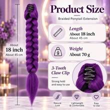 Pre-Braided Ponytail Braid, Thick Braided Hair Extension, Suitable For Wedding, Concert, Halloween, Cosplay, Vacation, K-Pop, Y2K And Photography - Purple - View 4