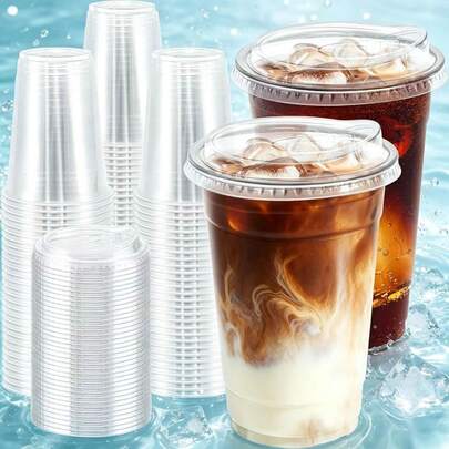 50/40/20/10/4 piezas Vasos transparentes de 400ml para bebidas frías con tapas, adecuados para té de leche, café, jugo, batido de judía verde y otros usos de bebidas. Ideal para uso doméstico, fiestas, camping, tiendas de té de leche, cafeterías y otras ocasiones.