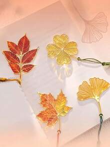 1pc Metal Leaf Bookmark, Creative Ginkgo Leaf Maple Leaf Four-Leaf Clover Artistic Vintage Style Book, Retro Bookmark, Translucent Leaf Plant Bookmark, Page Clip Gift Bookmark - Multicolor - View 9