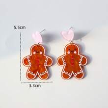 Christmas 1 Pair Gingerbread Man Water Ripple Brown Heart Acrylic Dangle Earrings, Elegant Cute Minimalist Versatile Gift For Women - Y1016 - View 5