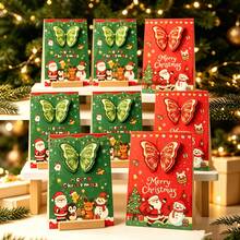 4pcs Cartoon Christmas 3D Butterfly Greeting Cards, Christmas Red And Green, Tri-Fold Design, Perfect For Christmas Handwritten Blessing Message Cards, New Year's Eve Gift Cards - One Size Fits All - View 1