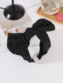 1pc Fashionable Vintage Bow Knot Wide Headband Soft Crinkle Fabric Hair Retro Style Suitable Party Daily Hair Accessory - Multicolor - View 12