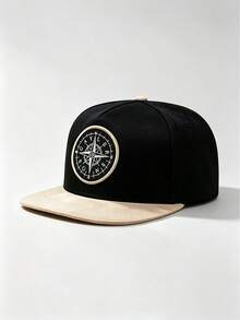 1PC Unisex Color Block Flat Brim Baseball Cap, Circular Compass Embroidery On Front, Contrast Flat Brim, Adjustable, For Daily, Street, Party & Travel - Multi-color - View 12