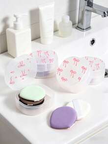 Cute Pink Bow Pattern Round Storage Box - Portable Makeup Pad And Cleaning Product Storage Box, Sealed Travel Design, Suitable For Brushes, Balls, Beads, Etc., Bathroom And Vanity Storage, Makeup Remover Storage Box, Smooth Surface, Transparent Storage Box, Dorm Essential, Makeup Organizer Tool, DIY Essential, Gift For Family And Friends, Back To School Essential - Multicolor - View 5