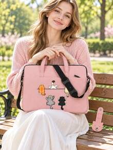 Laptop Bag, Compact Shoulder Bag With Accessory Compartments, Cat Print Design, Equipped With Detachable And Adjustable Shoulder Strap, Data Cable Storage, Fits In Suitcase, Laptop Protective Bag, Briefcase, Document Storage Bag, Portable Commuter Bag, Suitable For Laptop And Tablet, Travel, Commute, Back To School, Halloween, Christmas Gift - Multicolor - View 1
