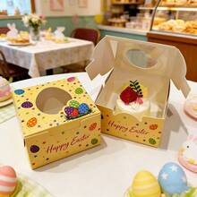 5pcs 10.2*10.2*6.5cm Rabbit Egg Shaped Transparent Window With Lid Anti-Deformation Baking Pastry Packaging Box, Fresh And Cute Style, Multi-Color Options, Square, Suitable For Donuts, Mini Cakes, Cookies And Other Desserts, Applicable To Birthday Party, Afternoon Tea, Gift, Picnic, Daily Baking Scenes - Multicolor - View 4