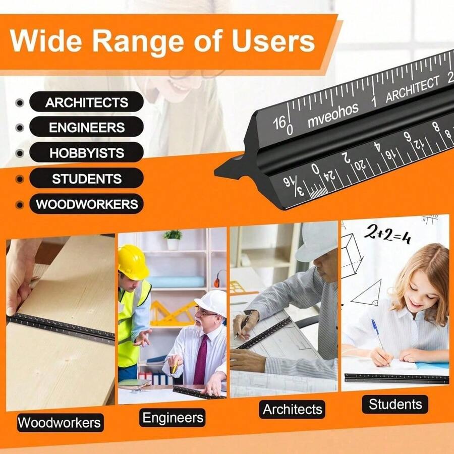 Architectural Scale Ruler, Imperial Inch Size, Aluminum Laser Etched Triangular Scale, Suitable For Architects, Drafters, Engineers, Students. - Multicolor - View 1