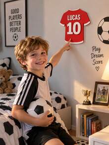 1pc Personalized 3D Printed Soccer Jersey Plaque, Customizable Name & Number Football Shirt Desktop Display, Sports Style Custom Commemorative Sign, Jersey Shaped Decorative Plaque, Sports Theme Custom Souvenir, Desktop Shelf Art Decor, Unique Customized Gift For Baby Celebration, Soccer Style Custom Desktop Display Sign - Multicolor - View 6