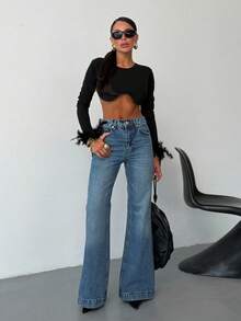 SQUALO Urban Edge High-Waist Distressed Wide Leg White Jeans - Baby Blue - View 5