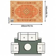 1PC Orange & Beige Classical Floral Area Rug, Middle Eastern Vintage Style Faux Cashmere Rectangular Symmetrical Totem, Machine Washable For Living Room Bedroom Daily Home Decor, Aesthetic Home Decoration - Multicolor - View 16