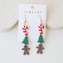 Christmas 1 Pair Triple Candy Cane Christmas Tree Gingerbread Man Acrylic Dangle Earrings For Women, Personalized Faux Clay Texture Vintage Cute Minimalist Versatile Gift - Y890 - View 6