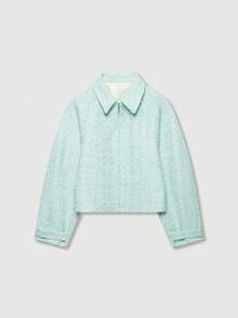 Old Money Style Vintage Long Sleeve Collared Tweed Jacket - Mint Green - View 1