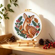 5 Sets Nordic Forest Animal Cross Stitch Full Material Kit Including Embroidery Hoop 11CT Small Fox/Deer/Hedgehog/Owl/Squirrel Printed Pattern Handmade DIY Gift For Best Friend Bedroom Living Room Decor Simple For Beginners - Multicolor - View 6