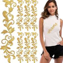 Embroidered Vine Patch Trim 24.2x4.5cm, Metallic Leaf Iron On Applique For Clothing Repair, Bag, Pillow Sewing Decoration - Vine Leaf Applique - View 6
