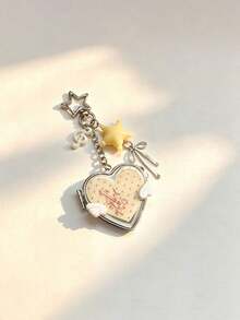 Korean Vintage Love Small Wing Mirror Bag Charm Ins Style Music Note Guitar Pendant Portable Heart-Shaped Y2k Small Mirror Niche Key Chain - Multicolor - View 8