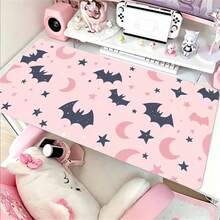 Pastel Pink Bat Moon Star PU Leather Large Mouse Pad, Waterproof Extended Desk Mat, Kawaii Aesthetic Table Protector, Halloween Desktop Decor Gift For Girls - View 3