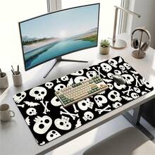 Black Background White Skull And Bone Pattern Gaming Mouse Pad, Anti-Slip Rubber Desktop Mat, Smooth Sliding Surface For PC Laptop Office Home, Gothic Abstract Art Decor, Back To School Supplies - A - View 12