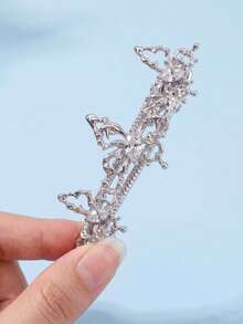 1pc Luxury Vintage Hollow Butterfly Hair Clip, Fashion Shiny Marquise Zirconia Hair Clip, Niche Liquid Metal Edge Alligator Hair Clip, Women's Daily Outfit Decorative Hair Clip - Multicolor - View 3