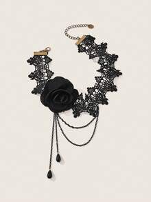 Valisandre 1pc Cross-Border Fashion Lace Necklace - Black - View 2