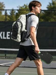 1PC New Pickleball Racket Bag, Large Capacity Multi-Compartment Tennis Badminton Pickleball Racket Storage Bag, Multi-Functional Backpack Outdoor Sports Bag, Water-Resistant Wear-Resistant Fabric, Grey/Black Optional, Suitable For Pickleball, Badminton, Tennis, Hiking And Other Outdoor Sports, Halloween Christmas New Year Gift - Multicolor - View 9