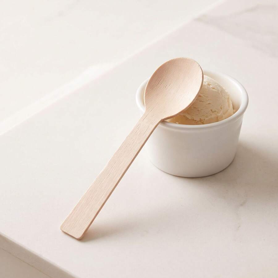 100pcs/Set Mini Disposable Wooden Ice Cream Spoons, Western Wedding Party Dessert Spoons, Kitchen Tools, School Supplies, Christmas Gift - Apricot - View 1