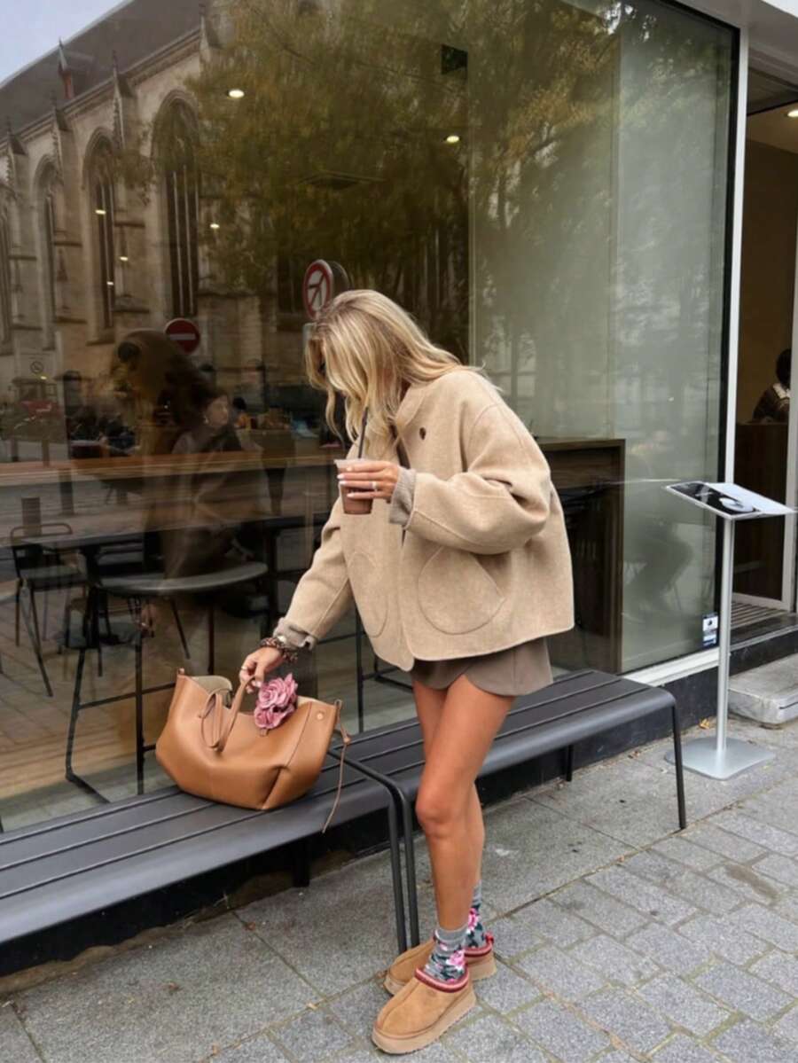 Women's Versatile Pocket Button Long Sleeve Coat For Daily Wear - Brown - View 1