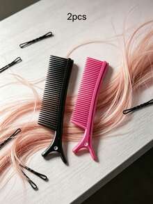 2/1pc Hair Comb Styling Tool - Ergonomic Design For Precise Sectioning, Parting And Hair Cutting - Professional Salon And Home Hair Styling Accessories, Women's Rose Red Hair Clip - Multicolor - View 7