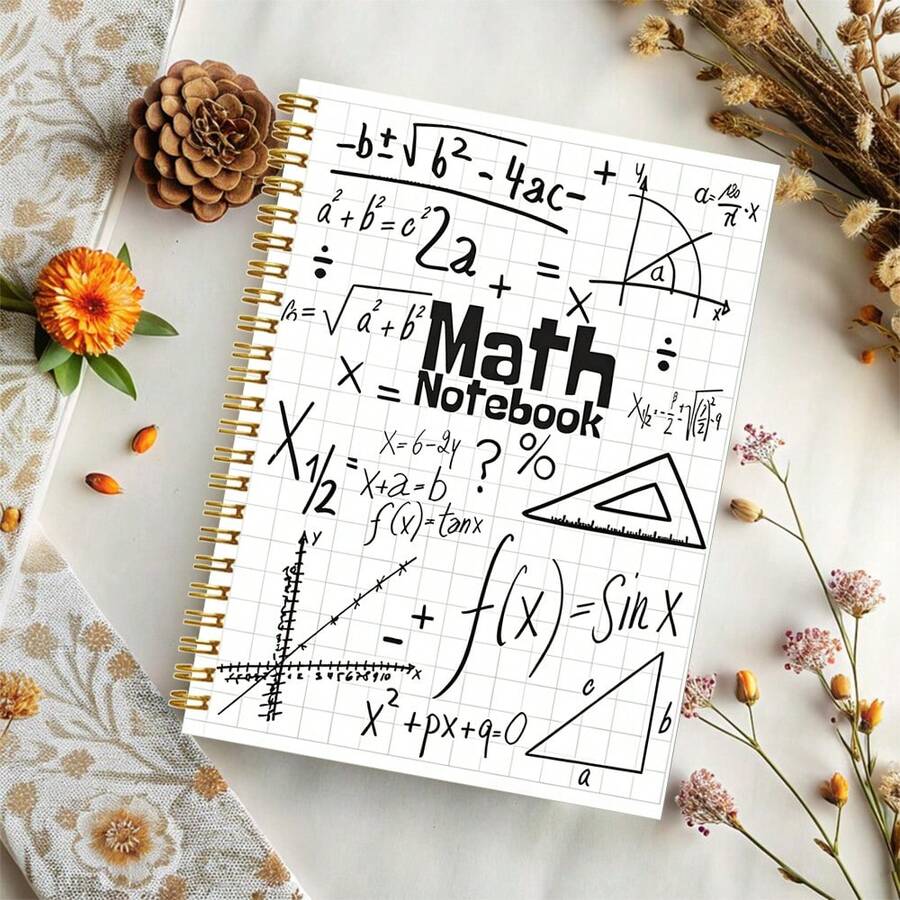 1pc A5 Spiral Coil Notebook - Fun Math Spiral Notebook - 100 Pages Blackboard Style Cover, Includes Algebra, Trigonometry & Geometry Formulas - Durable Paper Travel Journal For Students & Teachers, Back To School Gift, Learning Lined Notebook, Educational Design, Long-Lasting Pages Christmas Gift - A5 lined - View 1