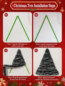 1 cây đèn trang trí cây thông Noel treo tường DIY di động, phù hợp cho nhà ở, cửa hàng và trang trí Giáng sinh, quà Giáng sinh cho bé trai và bé gái, dùng pin AA (không kèm pin) - Trắng ấm - Xem 4