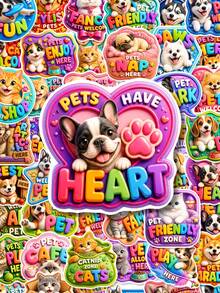 50Pcs Colorful Pet Themed Stickers Featuring Dog Cat With Fun Letter Slogans, Waterproof Vinyl Decals For Journals, Luggage, DIY Crafts, Gift - Multicolor - View 1