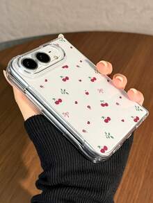 Cherry Print Phone Case, Cute Bow Pattern Transparent PC Hard Case, Slim Scratch-Resistant Protective Cover Compatible With Iphone Duo - Multicolor - View 1