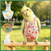 3pcs/Set Bird Diaper Flight Suit Outfit (140cm Release Rope, Washable Bird Diaper, 10pcs Replaceable Diaper Pads) 2 Colors Available (S Size Fits Tiger Parakeet, M Size Fits Large Head Tiger Parakeet/Peony Parakeet, L Size Fits Sun Conure/Cockatiel/Monk Parakeet) Adjustable Hook And Loop Breathable Flight Suit For Parrot Accessories/Bird Stuff/Bird Diaper - 3-pack - View 1