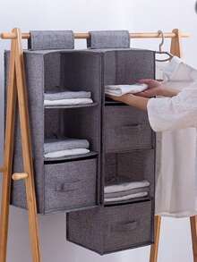 Foldable Non‑Woven Hanging Storage Organizer, Closet Wardrobe Storage Basket & Storage Box With Hook & Loop Tape, Multifunctional Clothes Storage Bin For Wardrobe Bedroom Home Clothing Organization - Grey - View 3