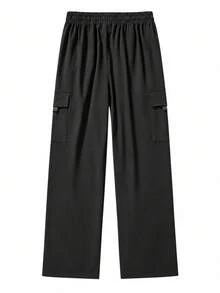 Men's Sports Cargo Pants, Loose Fit Wide Leg Drawstring Pants With Zipper Pockets, For Fitness And Outdoor - Black - View 6