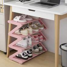 2pcs 4 Tier Z-Shaped Shoe Rack Organizer, Narrow Metal Shoe Shelf For Entryway And Small Spaces, Sturdy 8-12 Pairs Shoe Stand For Closet Floor - Multicolor - View 4