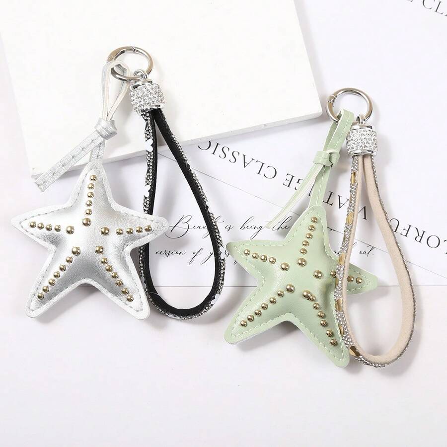 Korean Double-Sided Willow Nail Punk Starfish Keychain Sweet Hand Rope Hanging Decoration Fashionable Versatile Bag Pendant Keychain - Multicolor - View 1