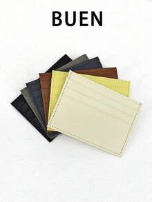 Niche Textured Genuine Leather Card Holder, Slim Multi-Slot Solid Color Card Case, Unisex Portable Card Storage Sleeve - Multicolor - View 2
