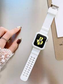 Compatible With Apple Watch 1/2/3/4/5/6 Smart Watch Band And Case Integrated Silicone Strap - White - View 3